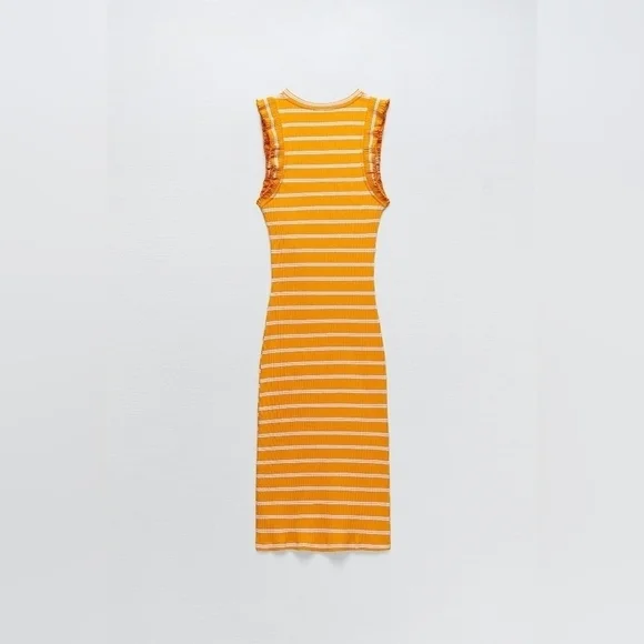 Zara Striped Ruffle Ribbed Dress Size Large - Picture 6 of 11